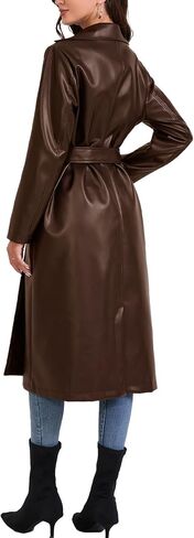 xxxiticat Women's Leather Trench Coat Long Sleeve Open Front Motorcycle Lapel Belted Tie Long Black Faux Leather Jacket in Saudi Arabia