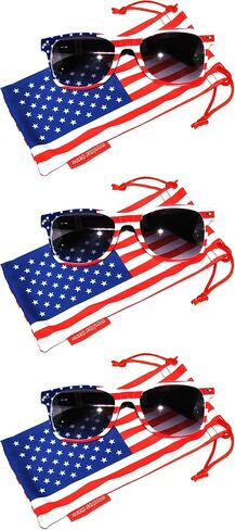 3 Pcs American Flag Sunglasses, Patriotic Rectangle July 4th UV Protected Mirrored, Smoke, Clear lens USA Sun Glasses in Kuwait