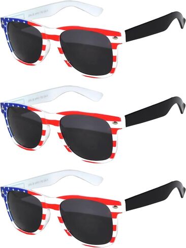 3 Pcs American Flag Sunglasses, Patriotic Rectangle July 4th UV Protected Mirrored, Smoke, Clear lens USA Sun Glasses in Kuwait