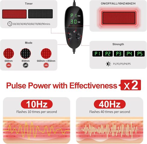 حزام العلاج بالضوء الأحمر بالأشعة تحت الحمراء للجسم - وسادة تسخين 660 نانومتر/850 نانومتر ، حصيرة دعم العضلات في الركبة المحمولة مع النبض التلقائي و 10 هرتز/40 هرتز ، جهاز علاج ضوء LED لمكتب منزل in Kuwait