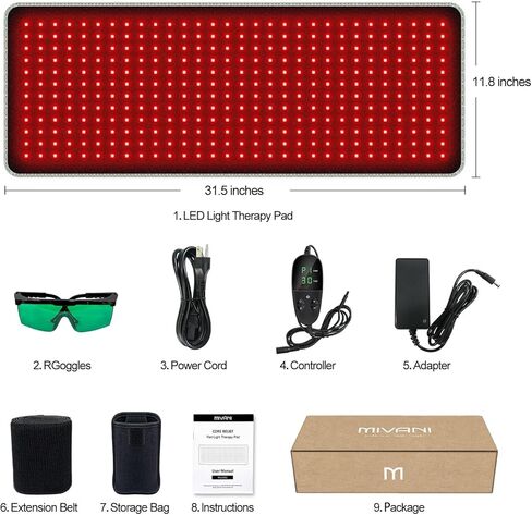 حزام العلاج بالضوء الأحمر بالأشعة تحت الحمراء للجسم - وسادة تسخين 660 نانومتر/850 نانومتر ، حصيرة دعم العضلات في الركبة المحمولة مع النبض التلقائي و 10 هرتز/40 هرتز ، جهاز علاج ضوء LED لمكتب منزل in Kuwait