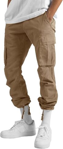 Men's Cargo Pants Casual Jogging Pants Loose Straight Leg Sweatpants Fitness Stretch Drawstring Sweatpants in Saudi Arabia