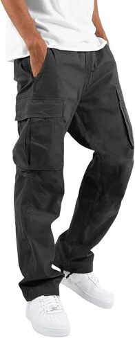 Men's Cargo Pants Casual Jogging Pants Loose Straight Leg Sweatpants Fitness Stretch Drawstring Sweatpants in Saudi Arabia