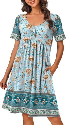 Ekouaer Womens House Dress Floral Print Nightgown with Pockets Mumu Dress S-XXL in Saudi Arabia