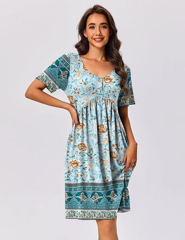 Ekouaer Womens House Dress Floral Print Nightgown with Pockets Mumu Dress S-XXL in Saudi Arabia