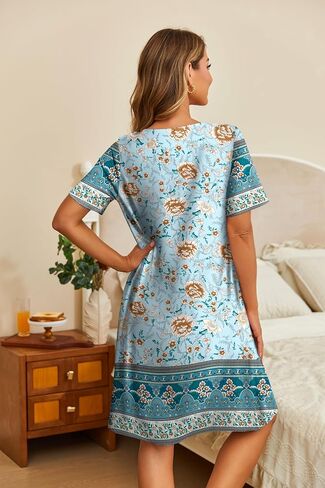Ekouaer Womens House Dress Floral Print Nightgown with Pockets Mumu Dress S-XXL in Saudi Arabia