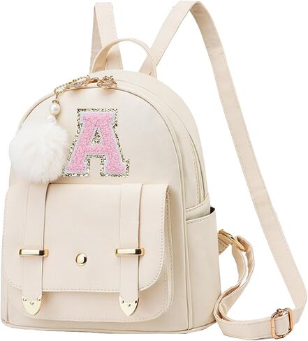 Initial Cute Mini Backpack Purse for Women Pompom Back pack Shoulder Bag (Letter A) in Saudi Arabia