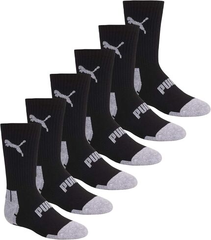 PUMA Boys' Big 6 Pack Crew Cut Socks, Black, 9-11 in Saudi Arabia