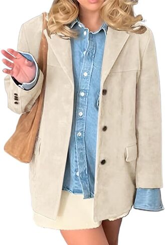 IDEALSANXUN Womens Suede Jacket Fall Winter Fashion Casual Oversized Faux Leather Blazer Jacket Trench Coat in Saudi Arabia