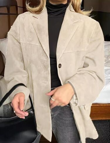 IDEALSANXUN Womens Suede Jacket Fall Winter Fashion Casual Oversized Faux Leather Blazer Jacket Trench Coat in Saudi Arabia