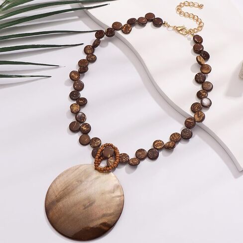Bocar Wood Beaded Bubble Handmade Necklace Statement Shell Pendant Necklace for Women (NK-10783) in Saudi Arabia