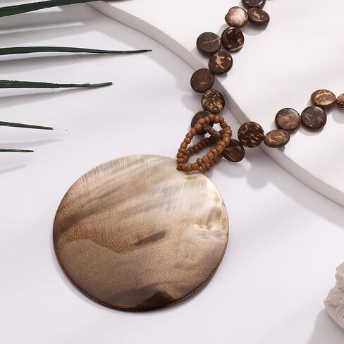 Bocar Wood Beaded Bubble Handmade Necklace Statement Shell Pendant Necklace for Women (NK-10783) in Saudi Arabia
