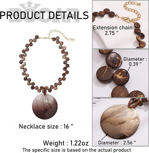 Bocar Wood Beaded Bubble Handmade Necklace Statement Shell Pendant Necklace for Women (NK-10783) in Saudi Arabia