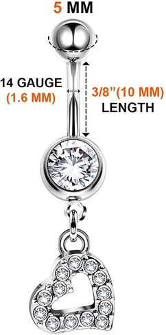 Stainless Steel Danging Belly Button Rings 16g 3/8 10mm 8mm Clear Crystal Ball Earrings Piercing Jewelry More Theme in Saudi Arabia