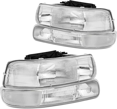 OE -style المصابيح الأمامية مجموعة متوافقة مع 1999 2000 2001 2002 Chevy Silverado 1500 2500 ، 2000-2006 Tahoe Suburban Biprampan مع مصابيح المصد in Kuwait