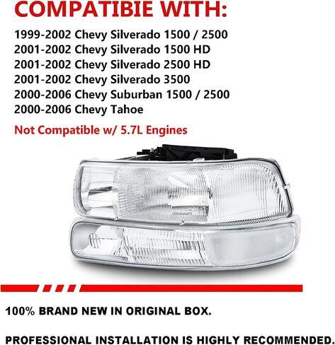 OE -style المصابيح الأمامية مجموعة متوافقة مع 1999 2000 2001 2002 Chevy Silverado 1500 2500 ، 2000-2006 Tahoe Suburban Biprampan مع مصابيح المصد in Kuwait