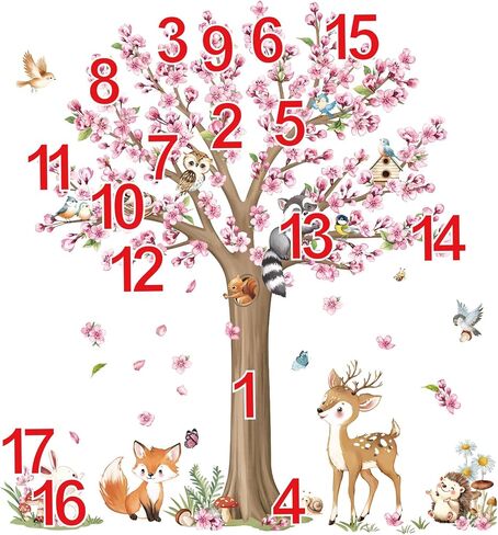 decalmile Woodland Animals Large Flower Tree Wall Decals Cherry Blossom Deer Fox Wall Stickers Baby Nursery Kids Bedroom Living Room Wall Decor in Saudi Arabia