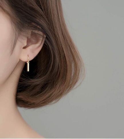 Reffeer Solid 925 Sterling Silver Bar Hoop Earrings Huggie for Women Small Bar Huggie Earrings Drops in Saudi Arabia