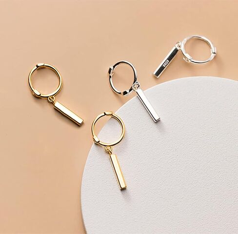 Reffeer Solid 925 Sterling Silver Bar Hoop Earrings Huggie for Women Small Bar Huggie Earrings Drops in Saudi Arabia