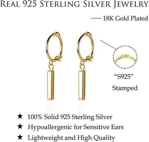Reffeer Solid 925 Sterling Silver Bar Hoop Earrings Huggie for Women Small Bar Huggie Earrings Drops in Saudi Arabia