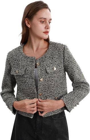 Womens Wool Blend Jacket Crew Neck Button Down Outwear Long Sleeve Blazer in Saudi Arabia
