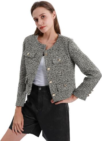 Womens Wool Blend Jacket Crew Neck Button Down Outwear Long Sleeve Blazer in Saudi Arabia