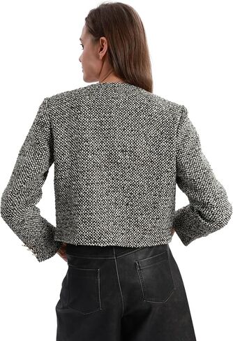 Womens Wool Blend Jacket Crew Neck Button Down Outwear Long Sleeve Blazer in Saudi Arabia