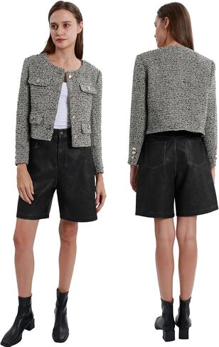 Womens Wool Blend Jacket Crew Neck Button Down Outwear Long Sleeve Blazer in Saudi Arabia