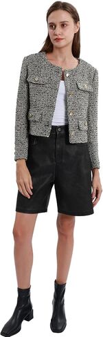 Womens Wool Blend Jacket Crew Neck Button Down Outwear Long Sleeve Blazer in Saudi Arabia