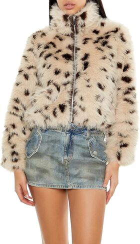 Forever 21 Women's Cheetah Faux Fur Zip-up Coat in Saudi Arabia