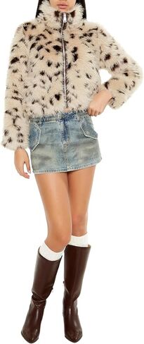 Forever 21 Women's Cheetah Faux Fur Zip-up Coat in Saudi Arabia