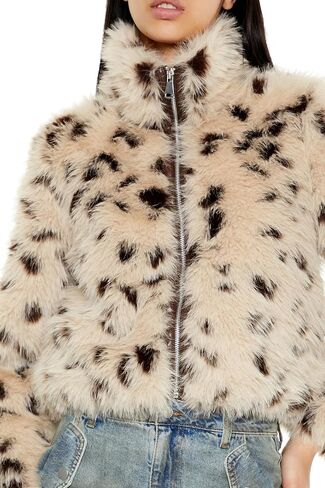 Forever 21 Women's Cheetah Faux Fur Zip-up Coat in Saudi Arabia