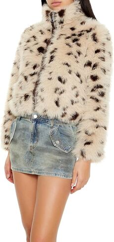 Forever 21 Women's Cheetah Faux Fur Zip-up Coat in Saudi Arabia
