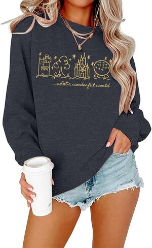 FRYAID Magic Kingdom Sweatshirts Women Funny Embroidered Magical World Castle Shirt Family Holiday Long Sleeve Pullover Tops in Saudi Arabia