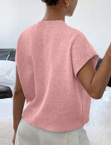 Womens Casual Floral Flower Sweater Vest Crew Neck Sleeveless Summer Loose Ribbed Knit Pullover Tops in Saudi Arabia