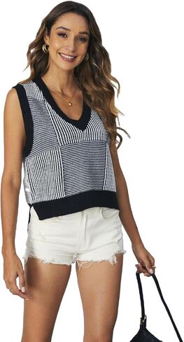 SOLY HUX Women's Sleeveless V Neck Sweater Vest Trendy Pullover Knitwear Tank Tops in Saudi Arabia