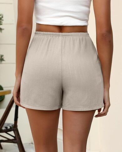 Huukeay 2 Pack Women's Casual Linen Shorts Comfy Drawstring High Waisted 2025 Summer Lightweight Beach Shorts with Pockets in Saudi Arabia