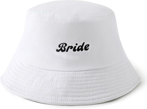 Coucoland White Bride Bucket Hat - Bride Beach Sun Hat Outfit Bashelorette Party Assactory لمشاركة الزفاف في الهواء الطلق in Kuwait