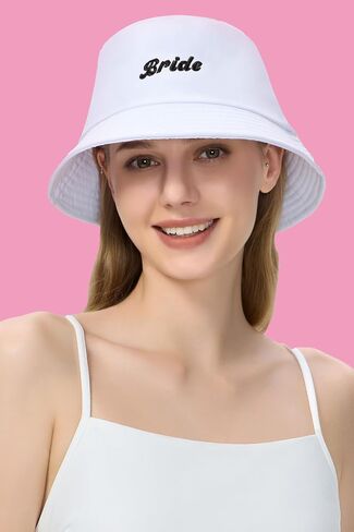 Coucoland White Bride Bucket Hat - Bride Beach Sun Hat Outfit Bashelorette Party Assactory لمشاركة الزفاف في الهواء الطلق in Kuwait