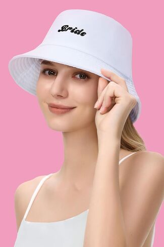 Coucoland White Bride Bucket Hat - Bride Beach Sun Hat Outfit Bashelorette Party Assactory لمشاركة الزفاف في الهواء الطلق in Kuwait