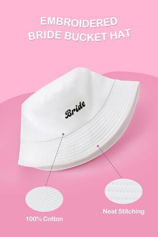 Coucoland White Bride Bucket Hat - Bride Beach Sun Hat Outfit Bashelorette Party Assactory لمشاركة الزفاف في الهواء الطلق in Kuwait