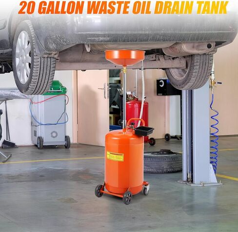 20 Gallon Waste Oil Drain , Portable Oil Drain Container Change Tank,Air Operated Fluid Drain Disposal Waste Oil Drain Change Tank with 15"Funnel Adjustable Height 38-65",with 360° Wheels & Toolbox in Saudi Arabia