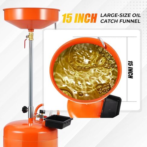 20 Gallon Waste Oil Drain , Portable Oil Drain Container Change Tank,Air Operated Fluid Drain Disposal Waste Oil Drain Change Tank with 15"Funnel Adjustable Height 38-65",with 360° Wheels & Toolbox in Saudi Arabia