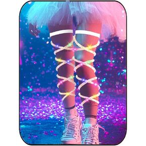 Rave Leg Wraps Elastic Light Up Leggings Plus Size Neon Garter EDC Outfit Concert Coachella Accessories for Women (White)