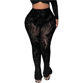 Women's Plus Size Zebra Striped Leggings Sheer Mesh High Waisted Skinny Pants Trousers