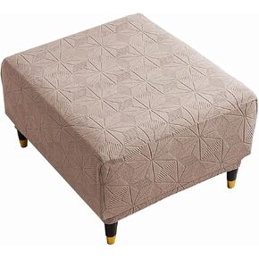 Square Ottoman Cover,Stretch Square Covers Slipcover,Soft Knitted Jacquard Cover for Ottoman,Living Room Storage Stool Footstool Protection (Khaki,Large)