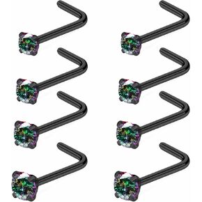Hoeudjo Black Nose Ring Surgical Steel Nose Studs L Shaped Nose Rings for Women 20g 18g Nostril Piercing jewelry Top Size 1.5/2/2.5/3mm
