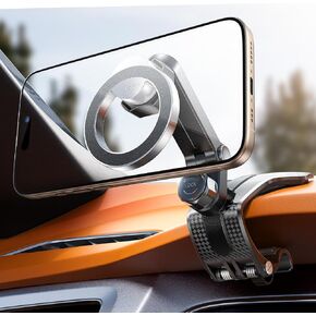 360 Degree Rotation Dashboard Car Phone Holder, Clip on Dashboard Cell Phone Holder for Driving Navigation, Magsafe Magnetic Car Mount for Rearview Mirror, MagSafe Dash Mount for iPhone 16 15 14 13 12