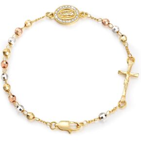 Catholic Gifts Rosary Bracelet for Women-14K Gold Virgin Mary Rosary Jesus Cross Charm Link Chain, Dainty Virgen de Guadalupe Religious Gift for Confirmation Baptism First Communion Easter
