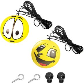 Car Garage Parking Aids Ball, 2PCS PU Vehicle Guide System Assist Ball Stopper with Cord Lock & Screw Hook, Retractable Auto Assistant Ball, Universal for SUV Sedan Truck (Big Eyes+Smiley Face)